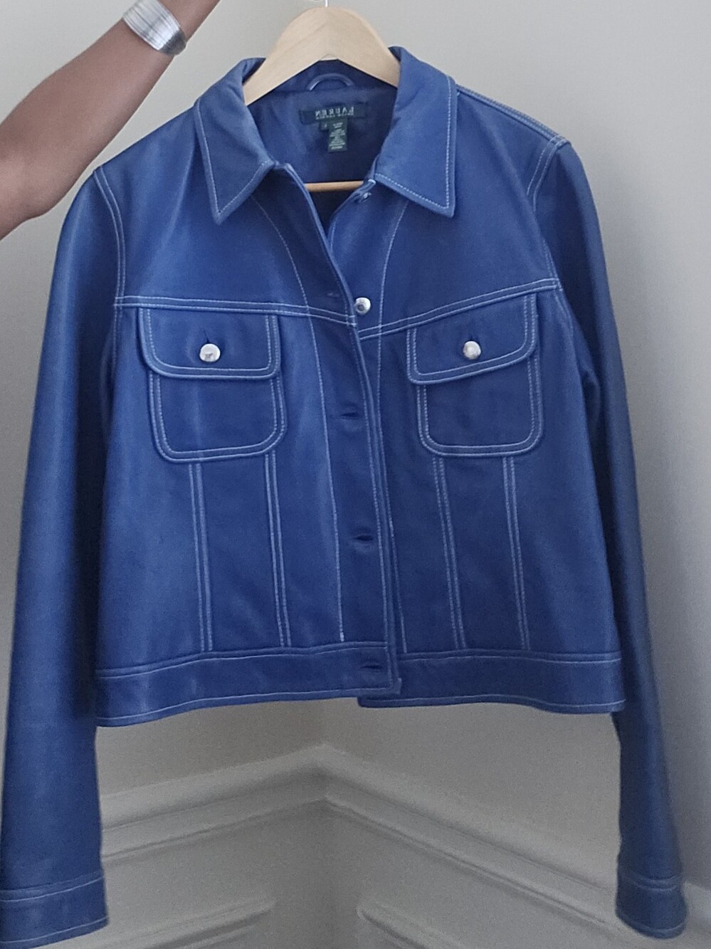Lauren Ralph Lauren Blue Leather Button-Front Jacket